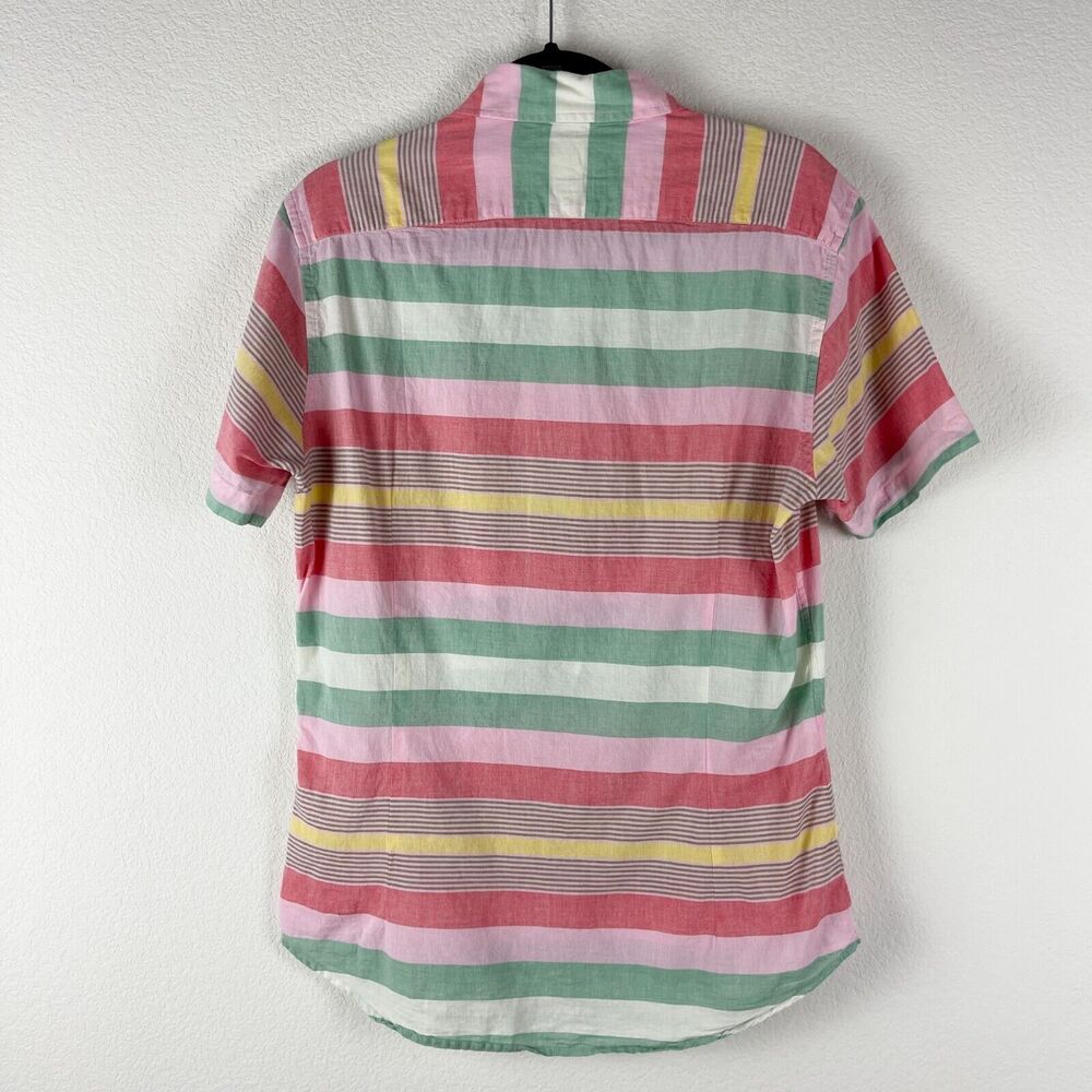 Bonobos Fit To Go Places Tailored Fit Shirt Mens Medium Pink Green Striped - Picture 8 of 11